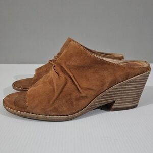 Sofft Strathmore Mule Peep Toe Wedge Heel Ginger Tan Suede Leather Size 9.5